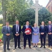 Deputy Lord Mayor Johnston and delegation pictured with Gordon Lyons MLA at Guillemont remembrance service, which paid tribute to the 16th Irish Division who fought in First World War.