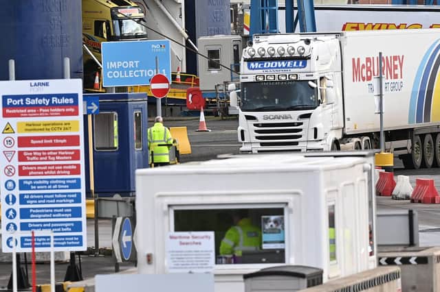 Hauliers at Larne port, a major entry point for goods travelling from GB into Northern Ireland