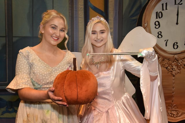 You shall go to the ball...Laura Clayton, left, (Cinderella) and Ellie McLaughlin (Fairy Godmother). PT01-232.