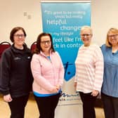 L-R South Eastern Trust Early Treatment Centre Facilitator Leanne Oakes, Patricia Brennan, Rosemary Poland, Roberta Stevenson and South Eastern Trust’s Senior Social Work Practitioner Judy Bingham. Pic credit: SEHSCT