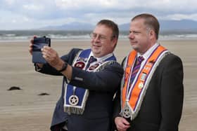 Mark Jamison and Mark Gibson take a snap on the beach at Rossnowlagh.