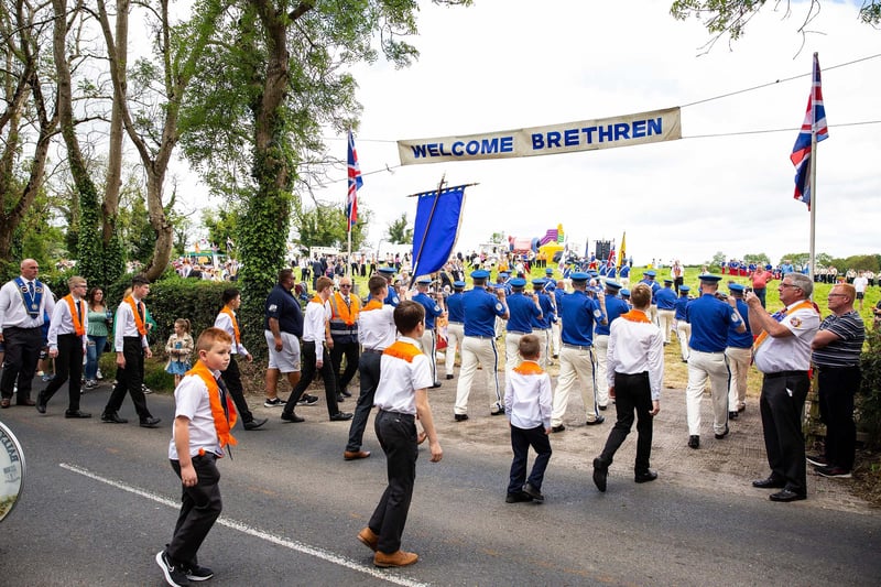 The Co Down Junior Orange Lodge parade entering the field.