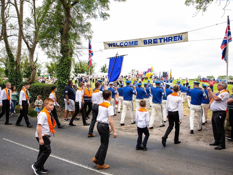 The Co Down Junior Orange Lodge parade entering the field.