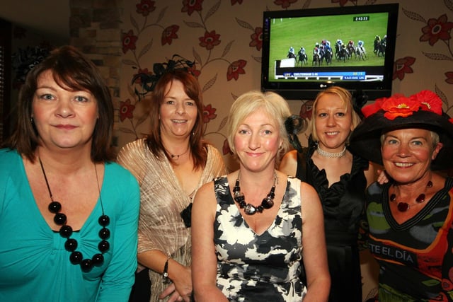 Heather Fleming, Diane Campbell, Gillian Bacon, Elaine Devine, Maureen McCaughan pictured during Cheltenham Gold Cup day at the Railway Arms, Coleraine, in  2010