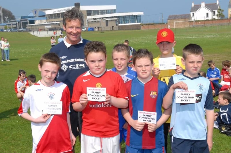 Coach Jim Hagan with prize winners at the IFA Easter Fun Days soccer school at Sandy Bay in 2007.