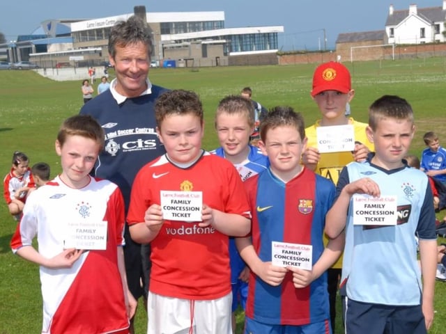 Coach Jim Hagan with prize winners at the IFA Easter Fun Days soccer school at Sandy Bay in 2007.