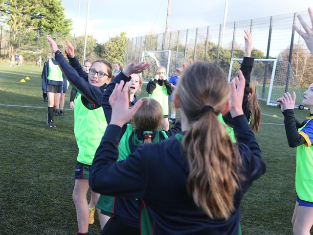 Pupils from Ballycastle High and Cross & Passion College who participated in “Different Ball Same Goal” sessions in Ballycastle during October.