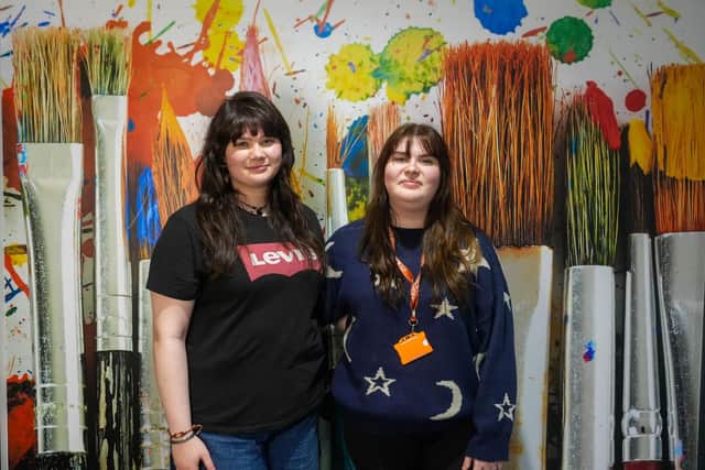 Current SRC Creative Arts and Digital Technologies Traineeship students Anna-Grace and Teagan Cousins.  Both students have recently completed a British Film Institute short course which they were introduced to via their Traineeship course. Pictured (L-R): Anna-Grace McGuinness and Teagan Cousins
