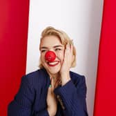 Musician Self Esteem supports Red Nose Day 2024 by wearing one of the new plastic-free, recyclable and plant-based Noses (Photo by Rebecca Naen/Comic Relief)