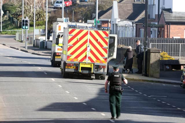 Police at the scene of a security alert in the Newtownards Road area of Comber. Photo by: Jonathan Porter / Press Eye