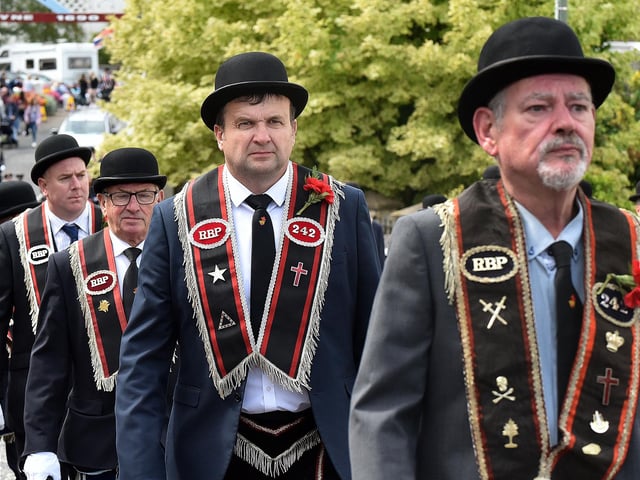 Sir Knights from Aughnacloy District taking part in the Last Saturday parade in Loughgall. TH41.