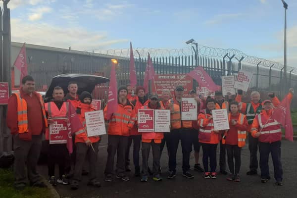 Postal workers at the Royal Mail depot in Craigavon, Co Armagh are on strike today.