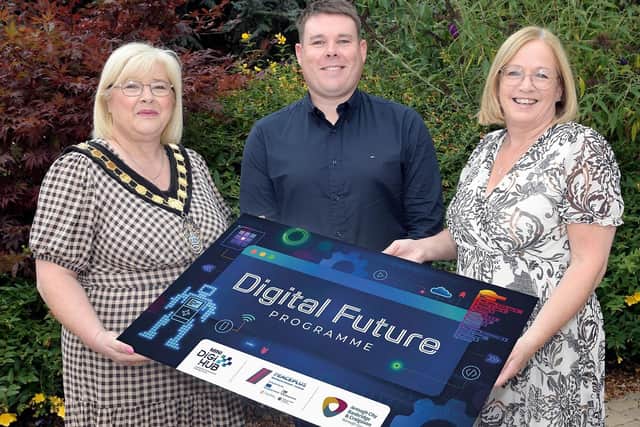 Pictured at the launch of the new Digital Future Programme: Lord Mayor Councillor Mary O’Dowd; David Pilkington, CEO Sentinus and Dette Hughes, EBR Programmes Manager.