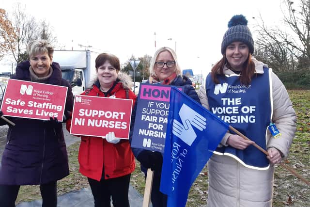 Nurses on the picket line at Craigavon Area Hospital, Co Armagh on Tuesday, December 20, 2022.