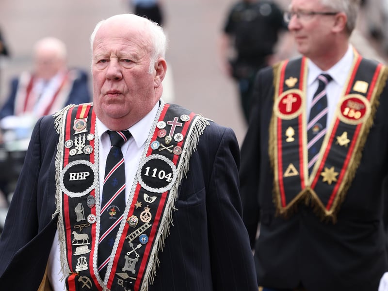 Members of the Royal Black Institution on the march during the parade in Bangor.