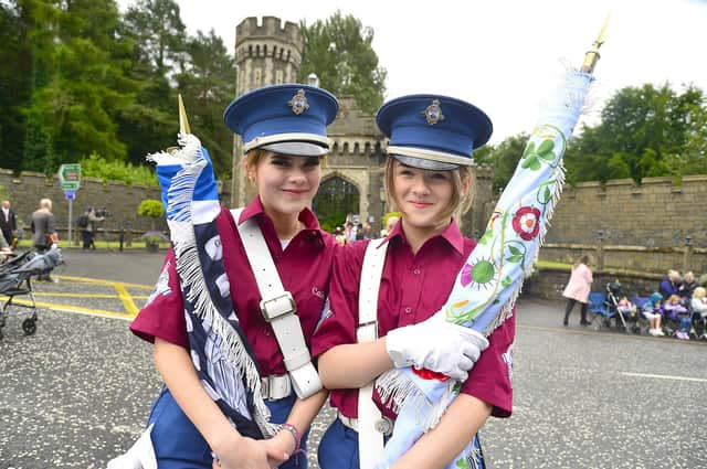 Gracie-Kay Hogg and Brooke Donnell pictured at the East Antrim Combine Twelfth demonstration in Randalstown.