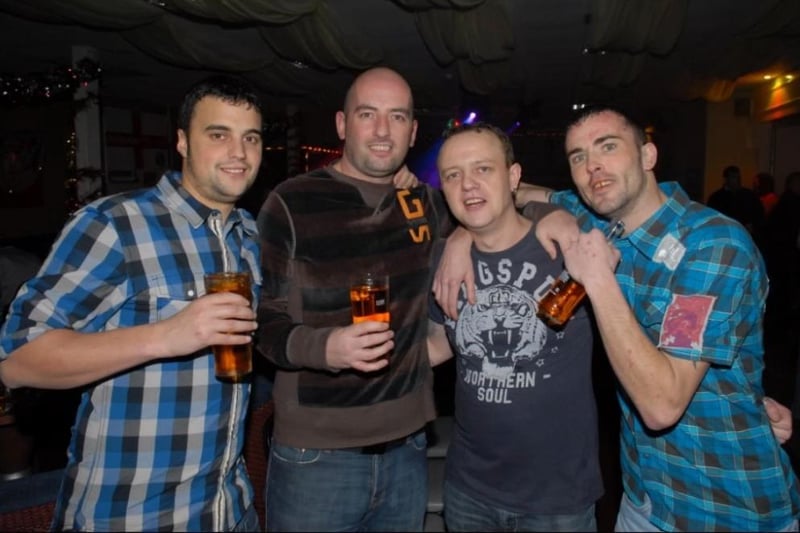 Billy Ellens, Billy McHugh, Paul Lendrum and Jay Kay seeing in 2011 at LIPS, Larne Football Club.