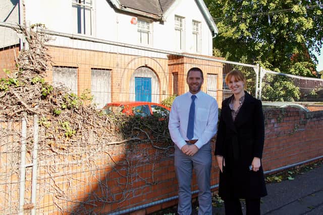 Lagan Valley MLA Michelle Guy with Brownlee Primary School principal Paul Montgomery. Pic credit: Alliance