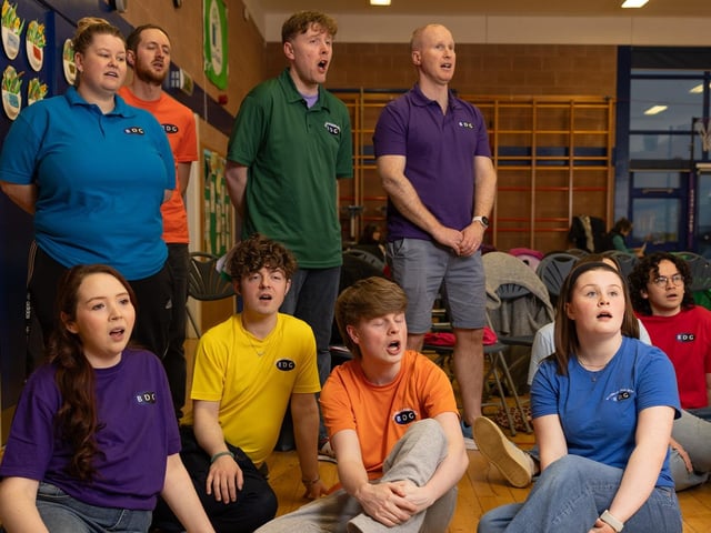 The cast of Ballywillan Drama Group's 'Best of Broadway and the West End 3' concerts in rehearsals.