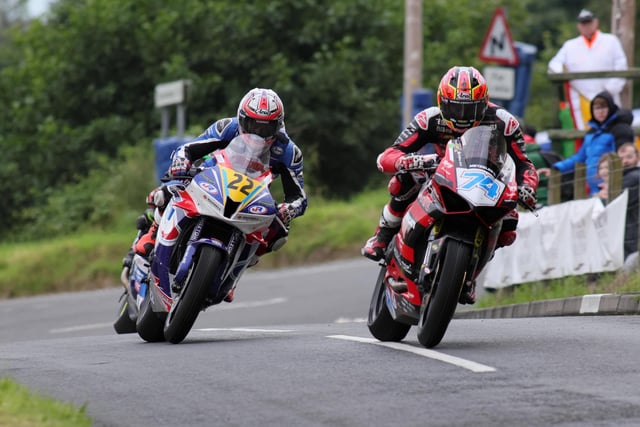 Davey Todd (Powertool Ducati) finished second from Paul Jordan (Jackson Racing) in the Hilton Car Sales Supersport race at Armoy Race of Legends
