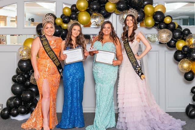 Crowning glory as ​Lucy and Rachel (centre) celebrate their pageant success.