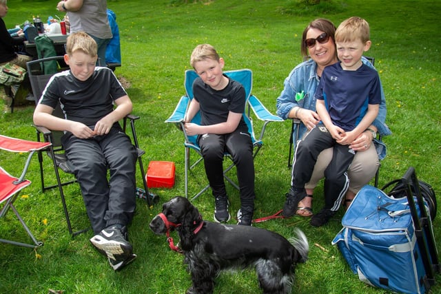 Enjoying the Shankill Parish Picnic In The Park are meembers of the Stewart Family including from left, Izaac, (11), Nathan (9), mum, Lynn and Reuben (6). LM19-203.