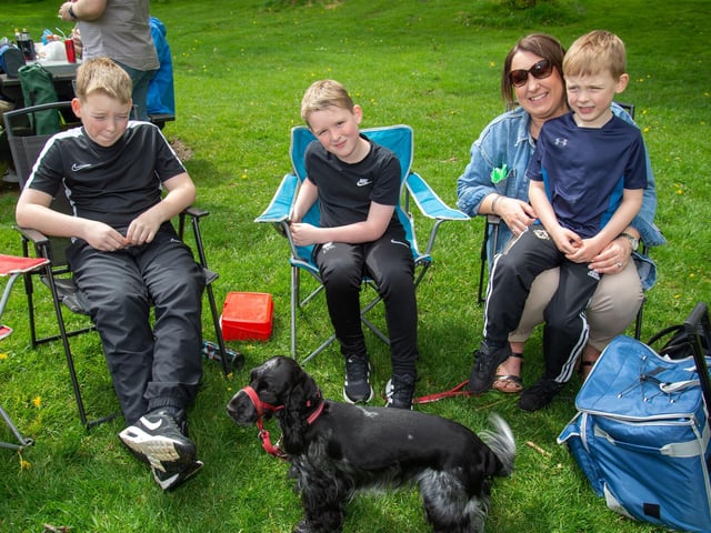 Enjoying the Shankill Parish Picnic In The Park are meembers of the Stewart Family including from left, Izaac, (11), Nathan (9), mum, Lynn and Reuben (6). LM19-203.