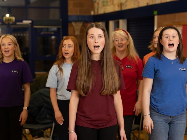 The cast of Ballywillan Drama Group's 'Best of Broadway and the West End 3' concerts in rehearsals.