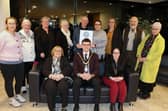 Mayor of Causeway Coast and Glens, Councillor Ciarán McQuillan, has welcomed volunteers from Roe Valley Ancestral Researchers (RVAR) to a reception in Cloonavin. Also included in the picture are Sarah Calvin, Museum Services Development Manager and Joanne Honeyford, Museum Services Community Engagement Officer. CREDIT CCGBC