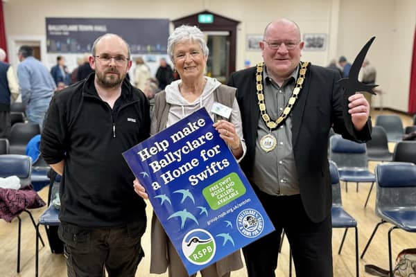 Local residents, business owners, community groups and elected representatives joined the Mayor of Antrim and Newtownabbey, Neil Kelly for the launch of the initiative at Ballyclare Town Hall on March 5.  Photo: Supplied
