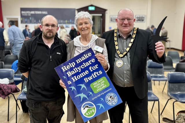 Local residents, business owners, community groups and elected representatives joined the Mayor of Antrim and Newtownabbey, Neil Kelly for the launch of the initiative at Ballyclare Town Hall on March 5. Photo: Supplied