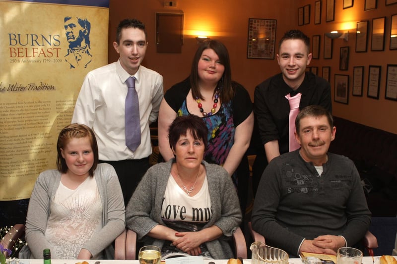 Pictured at a 'Burns Night' held at Ballymoney RBL in 2010 and organised by  the Kingdom of Dalriada Ulster/Scots Society are (back left), Jonathan Crawford, Victoria Murray, Sam Crawford, Andrea White (front left), Yvonne White and Phil White