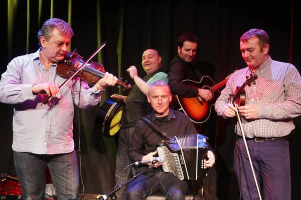 The group made a name for themselves with their eclectic and vivacious blend of traditional Irish music with a wide spectrum of other genres, including rap, Southern rock, jazz, blues, bluegrass, polka, country swing, and even salsa. They are: Cathal Hayden and younger brother Stephen from Pomeroy, Kevin Doherty from Buncrana, Gino Lupari from Magherafelt, and Donal Murphy from Co Limerick. Credit: