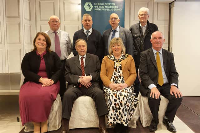 Pictured are from left, back row, are  John Gilmore, Section Committee Member; Geoffrey Hamilton, RSBPA Director and Treasurer of the Mid Ulster Section; Normal Bell, Vice President of the Mid Ulster Section; George Barclay, Section Committee Member. Front Row L-R: Gwyneth Evans, Principal of Cookstown High School and Vice President of the Mid Ulster Section; Mr Sam Glasgow MBE, President of the Mid Ulster Section; Councillor Frances Burton, Chair of Mid Ulster District Council; Councillor Trevor Wilson, Chair of the Mid Ulster Section. Credit: Supplied