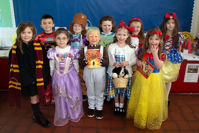 P2 pupils of St John The Baptist Primary School who dressed up as book characters for World Book Day on Thursday. PT10-244.