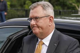Jeffrey Donaldson arriving at Newry Crown Court during his trial in June.