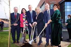 Pictured officially opening the £11million Shared Education Campus in Limavady are (L-R) Principal Limavady High School, Darren Mornin, deputy First Minister, Emma Little-Pengelly, Parliamentary Under Secretary of State at the Northern Ireland Office, Lord Caine, First Minister, Michelle O’Neill, Minister of Education, Paul Givan and Principal St Mary’s, Limavady Rita Moore. Credit Executive Office