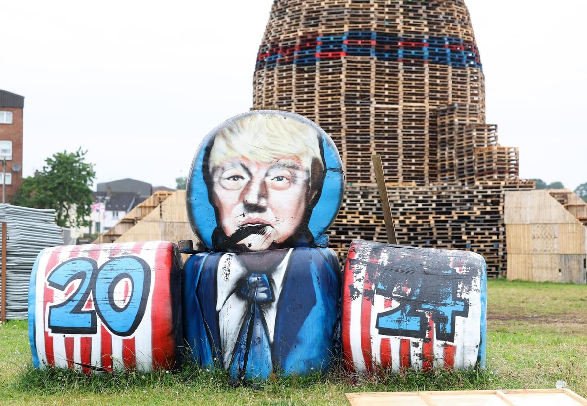 In pictures: Donald Trump makes appearance ahead of Corcrain Redmanville bonfire lighting in Portadown