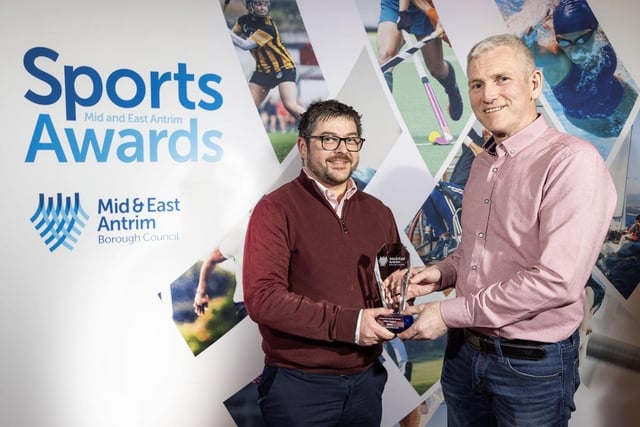 Sportsperson / team with a disability - Terry Conroy of DSNI accepting on behalf of Claire Taggart with Damien McAllister from Pollock Lifts.