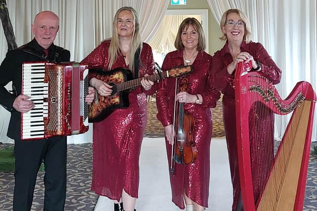 Sean O'Neill, Kathy Kelly, Anne Harvey and Patricia Daly O'Neill - the current Gold Ring Ceili Band which is celebrating its Ruby Anniversary this month.