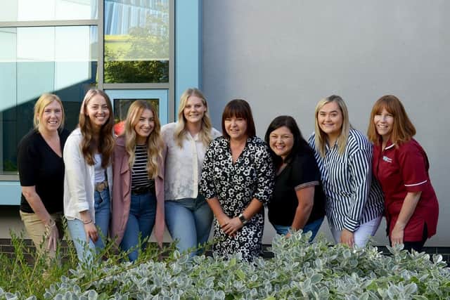 Dr Jen McKenna (SHSCT Consultant Midwife), Paula Boyle (SHSCT Acting Head of Midwifery) and Katrina McCullough (Clinical Skills Midwife) with five of the seven new midwives in the Southern Health and Social Care Trust. Credit: Southern Trust