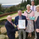 Celebrating Donaghmore’s Win in the village category at Translink Ulster in Bloom 2023 (L-R) Translink Chairman Dr Michael Wardlow; Sammy Wilson, Donaghmore Horticultural Society; Meta Graham, Deputy Chair Mid Ulster District Council; Eunan Murray, Mid Ulster District Council; Shelia Donaghy, Donaghmore Horticultural Society; Mark McAdoo, Mid Ulster District Council; and Councillor Billy Webb, Vice President, NILGA. Credit: Aaron McCracken Photography