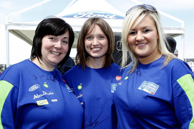 Lindsay Cars Coleraine staff Lisa Creith, Amanda Campbell and Sinead Reid enjoying the Ford Fair at the Dunluce Centre back in 2009