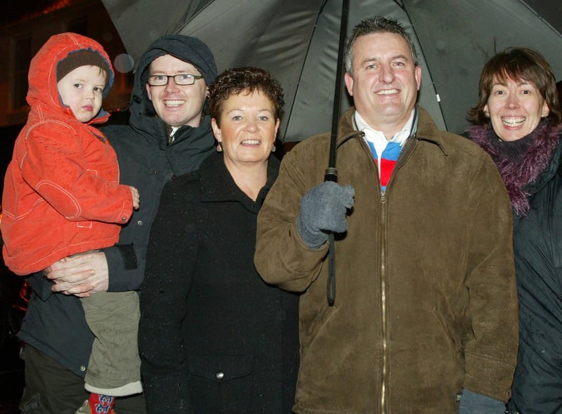 Josh and Jonny Campbell Smith, Carol and Paul Whitaker, and Allison Campbell Smith pictured at the Christmas lights switch on in Garvagh in 2007