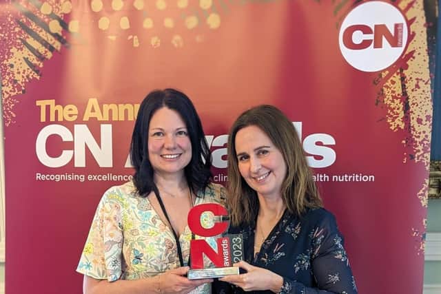 Dietetic Assistance Practitioner Pamela McMullan and Dietitian Debbie McGugan pictured with the ‘CN Award'. Credit Northern Trust