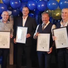 Coxes John Magill, James Somerville, Gordon Millar and Stephen Snoddy are pictured at Castle Rowing Club’s 10-year anniversary dinner and prizegiving at Hillmount House in Larne.