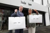 Robert Lynn of Danske Bank (left) and Jude Law, owner of Jude Law Boutique. Credit: Kelvin Boyes/ Press Eye