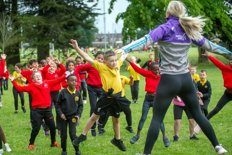 Keeping fit at the Shared Education event on Wednesday. PT23-256.