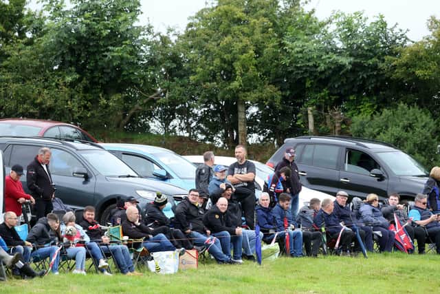 All in a row, some of the many fans of the Armoy Road Races from 2022. Credit Stephen Davison Pacemaker Press