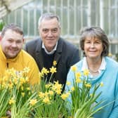 Actor James Nesbitt with Marie Curie volunteers (from left) Edwina, Gary and Lesley